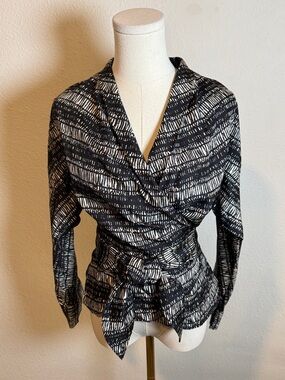 Jones New York Vintage Silk Wrap Blouse with Tie Waist size 6